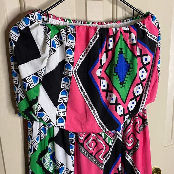 Magic Dresses & Skirts - Magic, Aztec, off-the-shoulder, maxi dress, pink, white, Medium